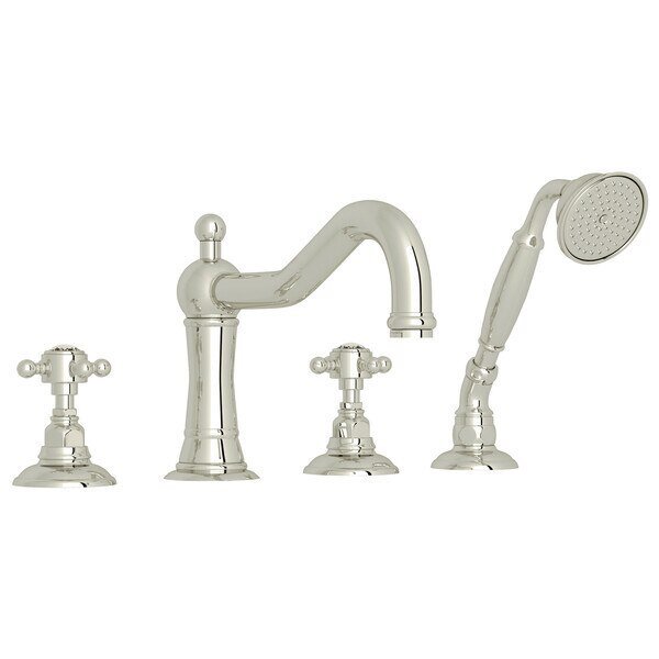 Italian Bath Four Hole Deck Mounted Tub Filler In Polished Nickel, Rohl, Mfr#: A1404XCPN